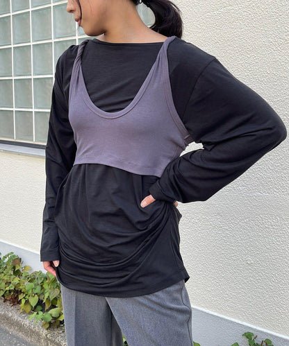 【Layering set】寬鬆T恤&扭結背心