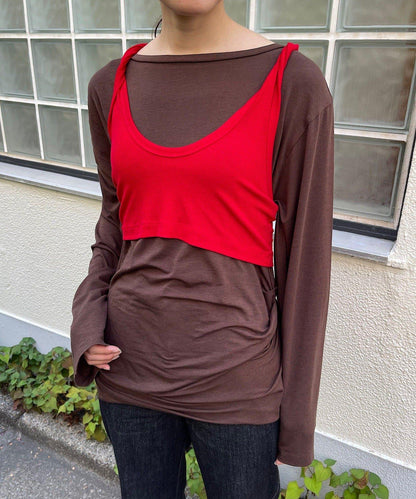 【Layering set】寬鬆T恤&扭結背心