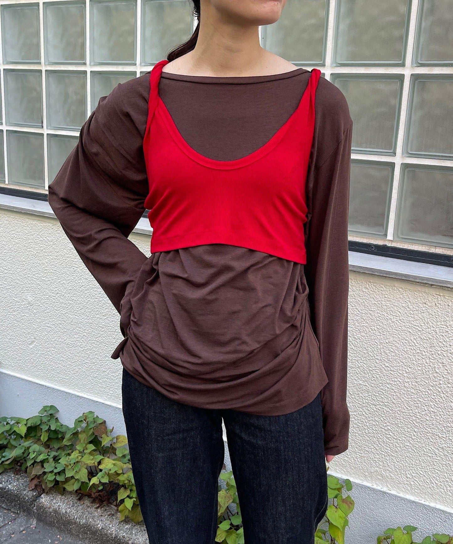 【Layering set】寬鬆T恤&扭結背心