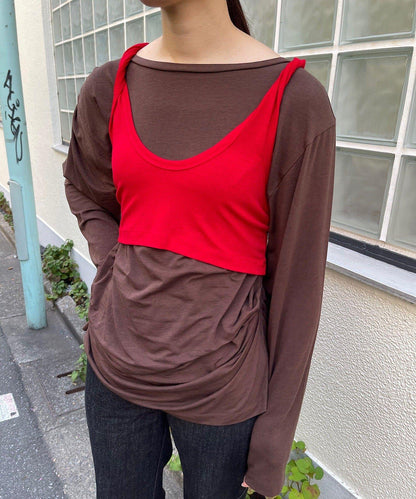 【Layering set】寬鬆T恤&扭結背心