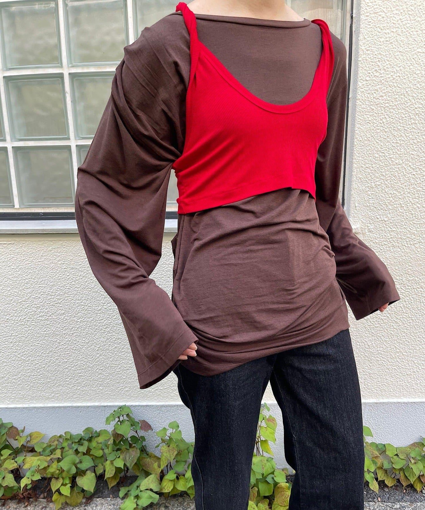 【Layering set】寬鬆T恤&扭結背心