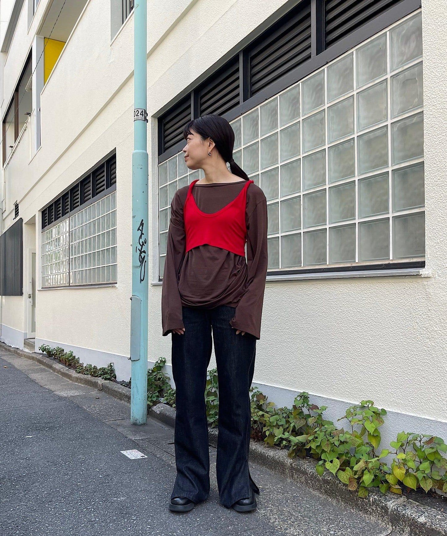 【Layering set】寬鬆T恤&扭結背心