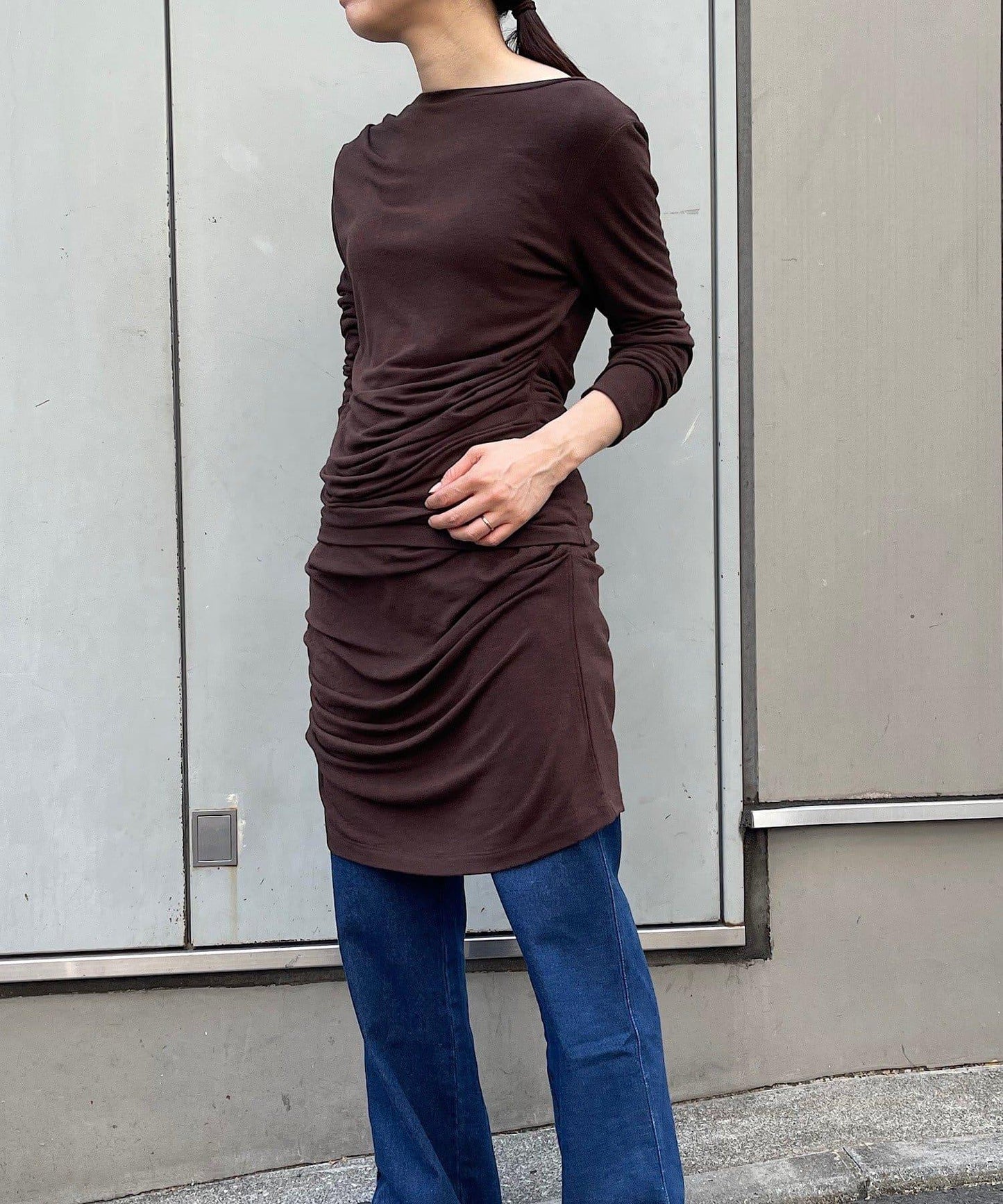 【疊穿套裝】褶皺T恤&半身裙