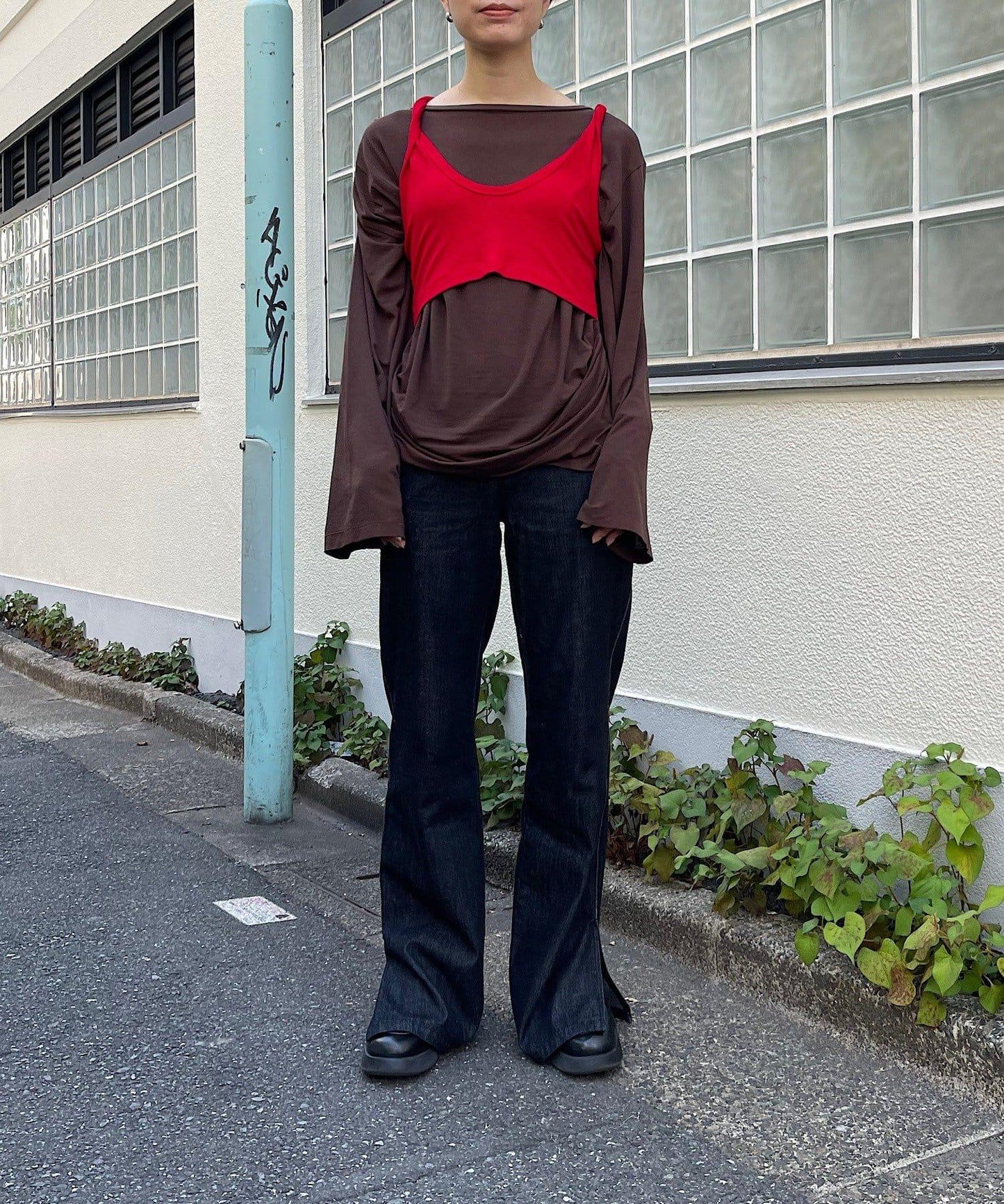 【Layering set】寬鬆T恤&扭結背心