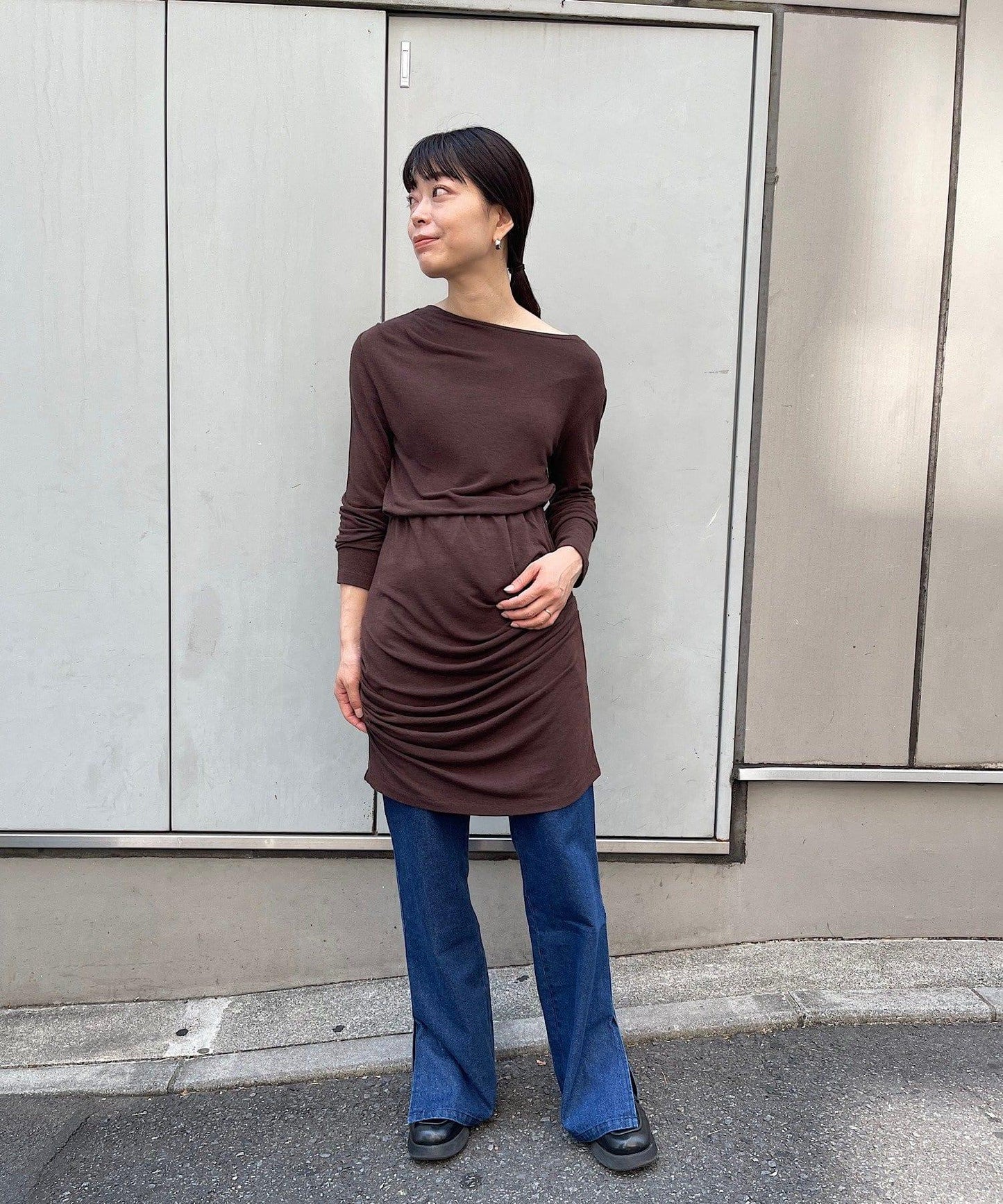 【疊穿套裝】褶皺T恤&半身裙