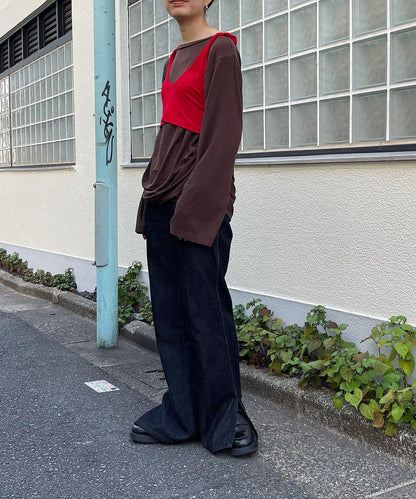 【Layering set】寬鬆T恤&扭結背心