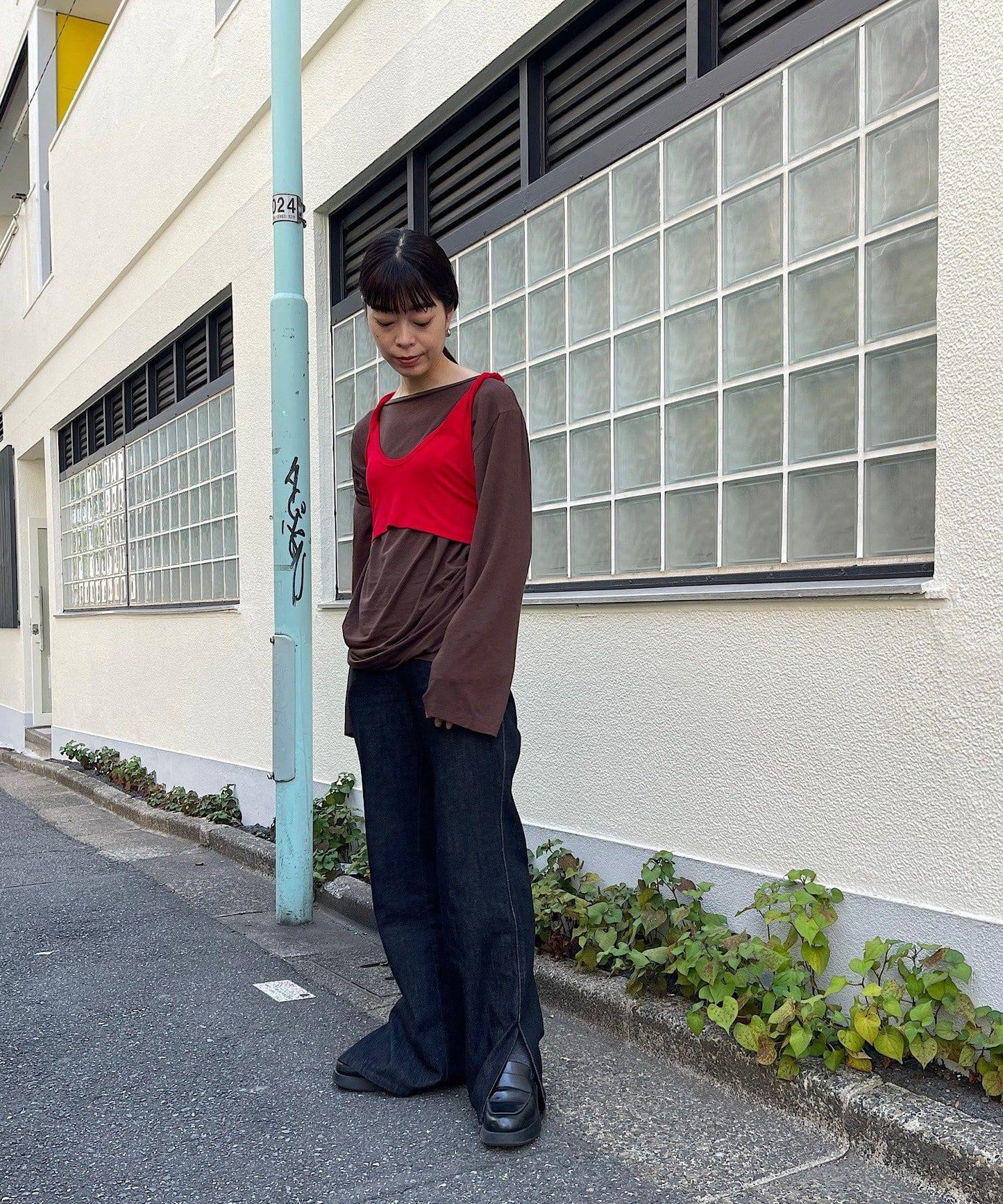 【Layering set】寬鬆T恤&扭結背心