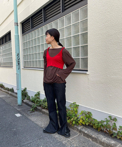 【Layering set】寬鬆T恤&扭結背心