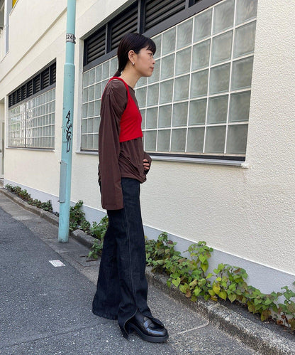 【Layering set】寬鬆T恤&扭結背心