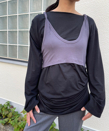 【Layering set】寬鬆T恤&扭結背心