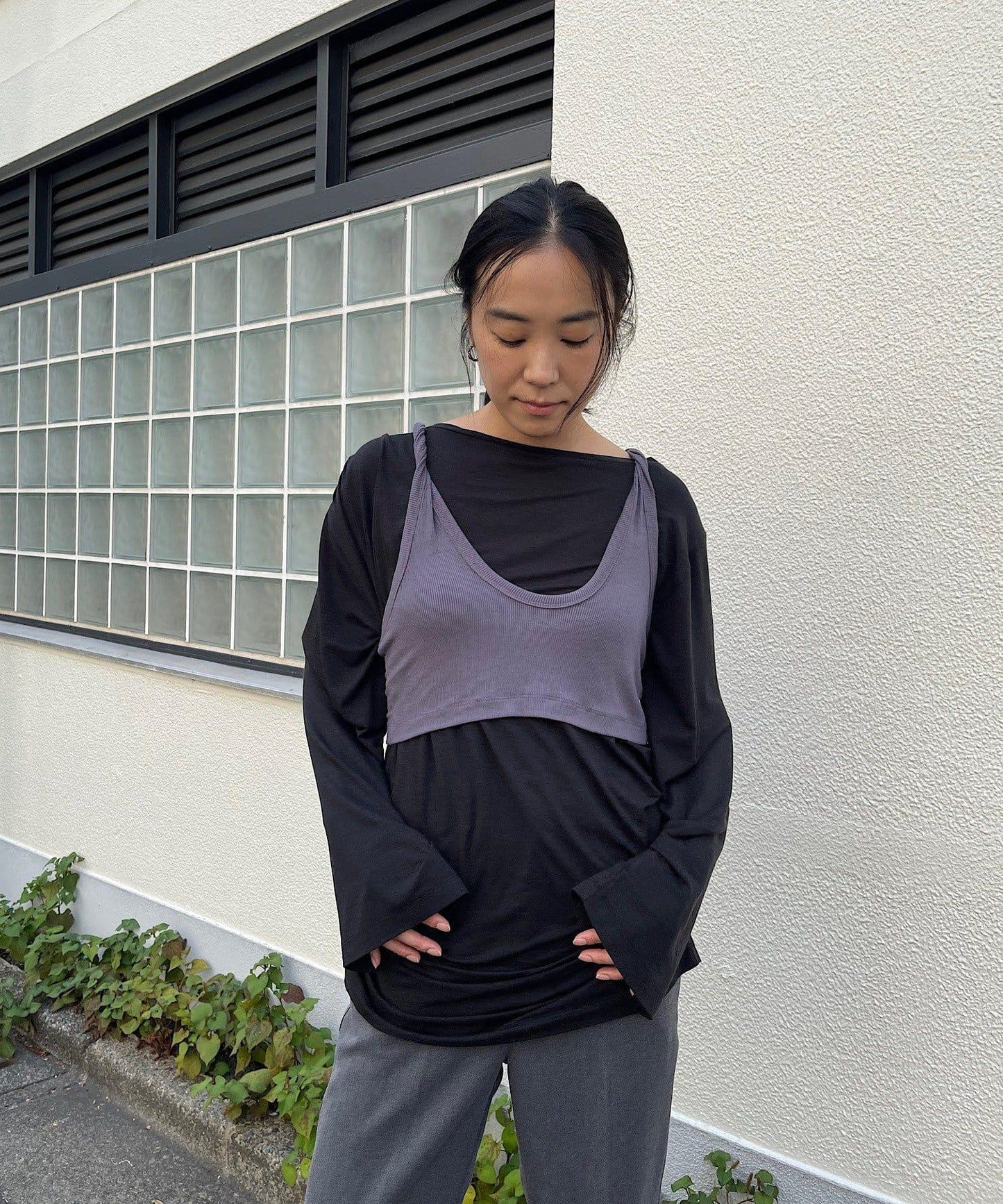 【Layering set】寬鬆T恤&扭結背心