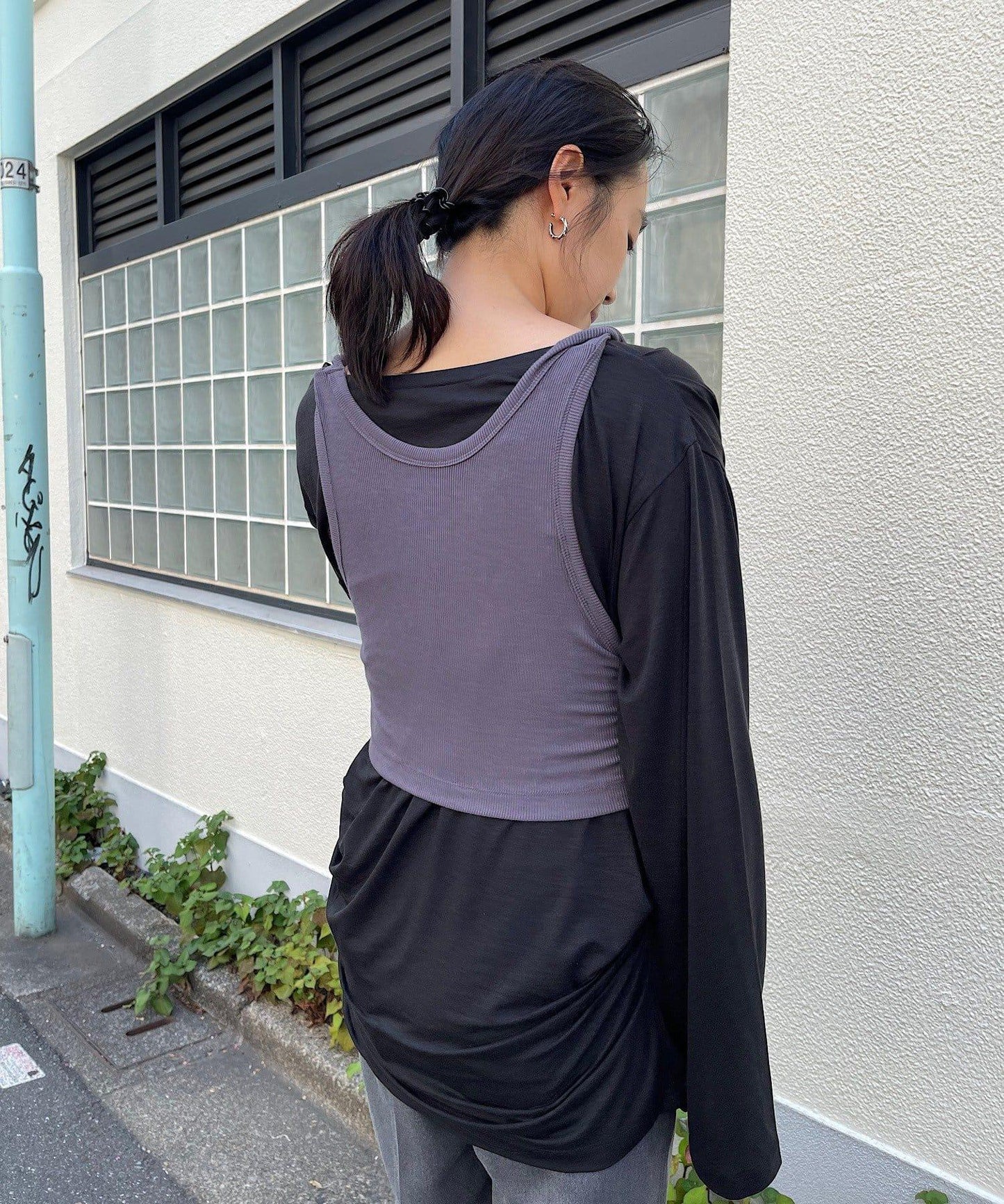【Layering set】寬鬆T恤&扭結背心