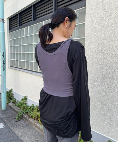 【Layering set】寬鬆T恤&扭結背心