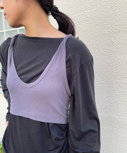 【Layering set】寬鬆T恤&扭結背心