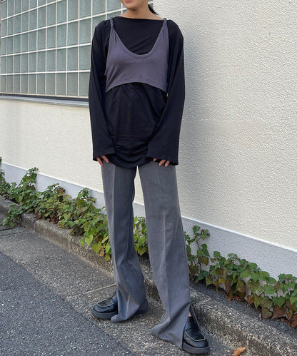 【Layering set】寬鬆T恤&扭結背心