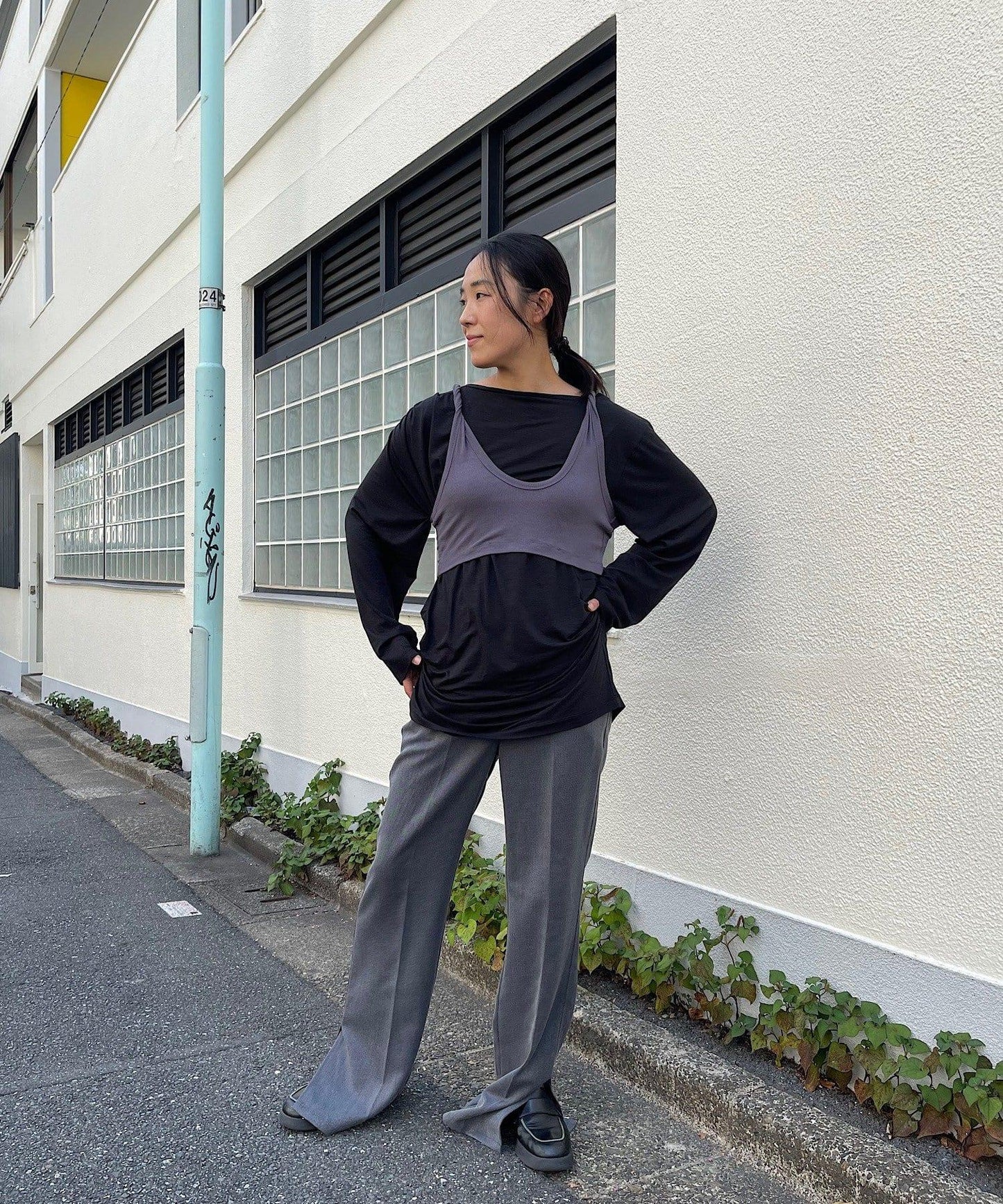 【Layering set】寬鬆T恤&扭結背心