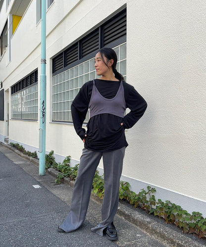 【Layering set】寬鬆T恤&扭結背心