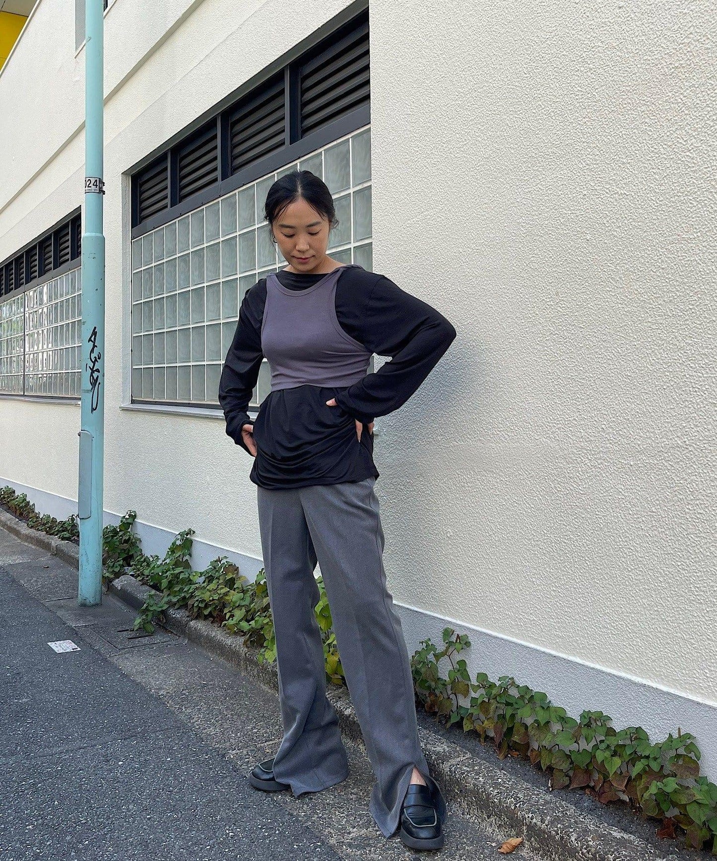 【Layering set】寬鬆T恤&扭結背心