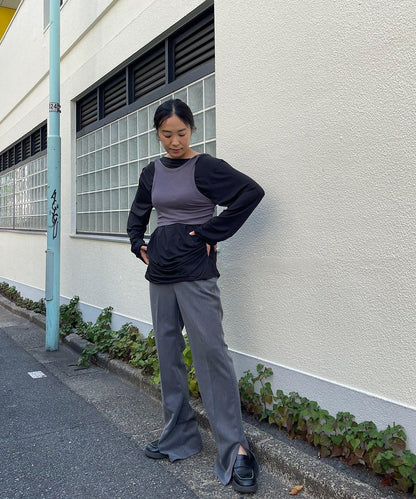 【Layering set】寬鬆T恤&扭結背心