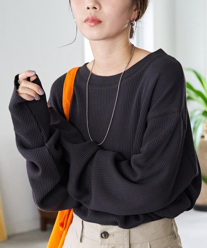 華夫格圓領長款套頭衫