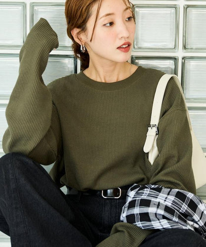 華夫格圓領長款套頭衫