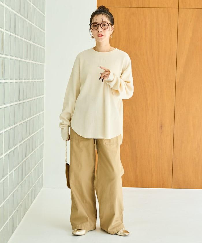 華夫格圓領長款套頭衫