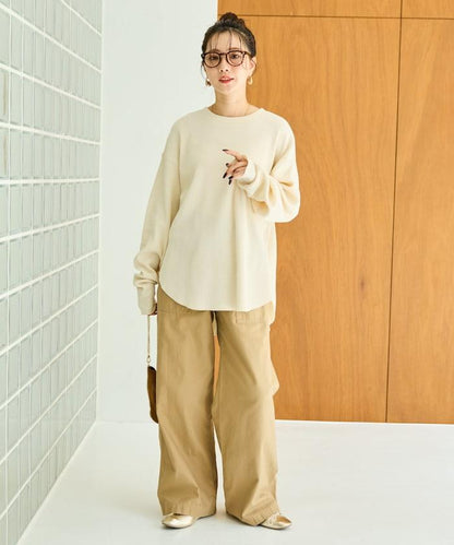 華夫格圓領長款套頭衫