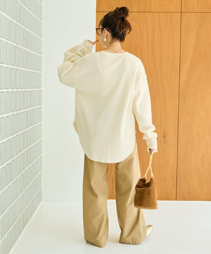 華夫格圓領長款套頭衫