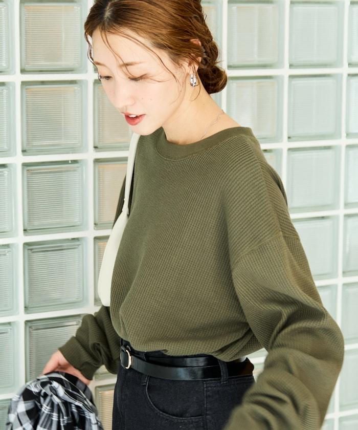 華夫格圓領長款套頭衫