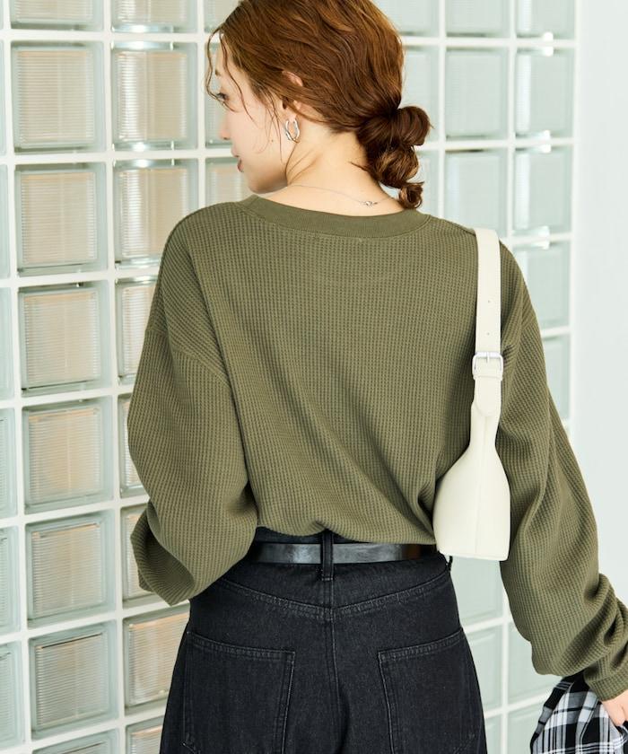 華夫格圓領長款套頭衫