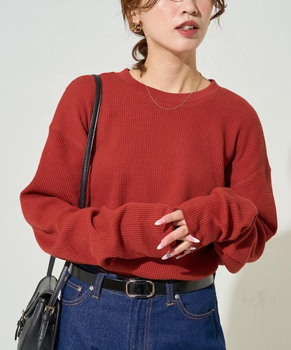 華夫格圓領長款套頭衫