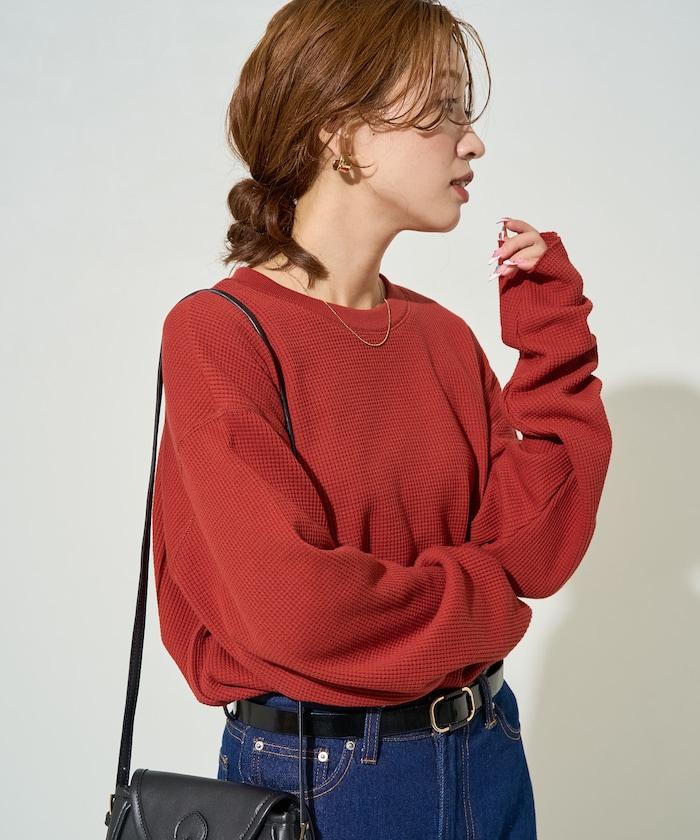 華夫格圓領長款套頭衫