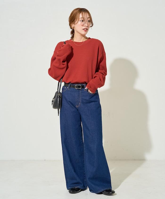 華夫格圓領長款套頭衫