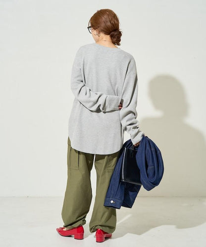 華夫格圓領長款套頭衫