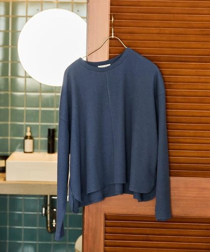 華夫格短款圓領套頭衫