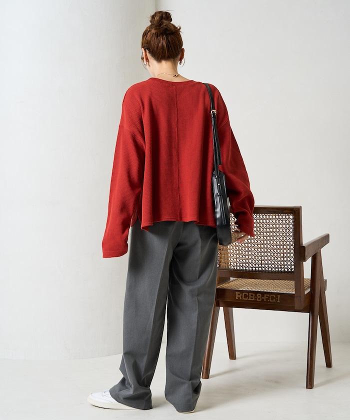 華夫格短款圓領套頭衫