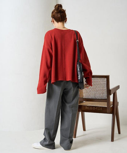 華夫格短款圓領套頭衫