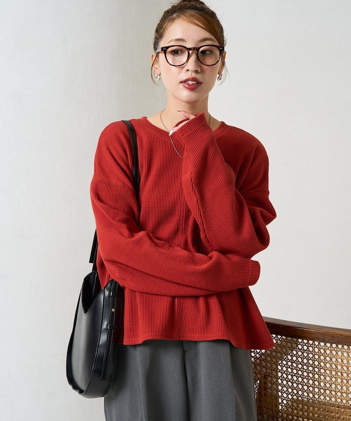 華夫格短款圓領套頭衫