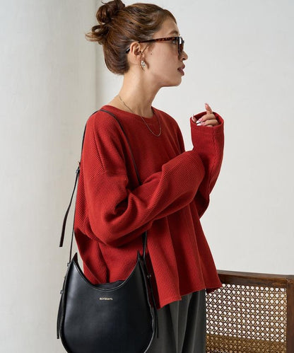 華夫格短款圓領套頭衫