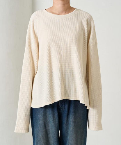 華夫格短款圓領套頭衫