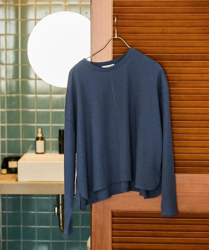 華夫格短款圓領套頭衫