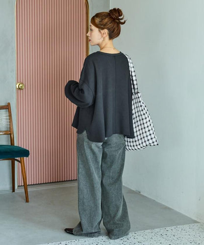 華夫格短款圓領套頭衫