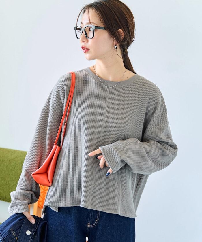 華夫格短款圓領套頭衫