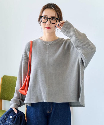 華夫格短款圓領套頭衫