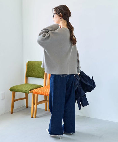 華夫格短款圓領套頭衫