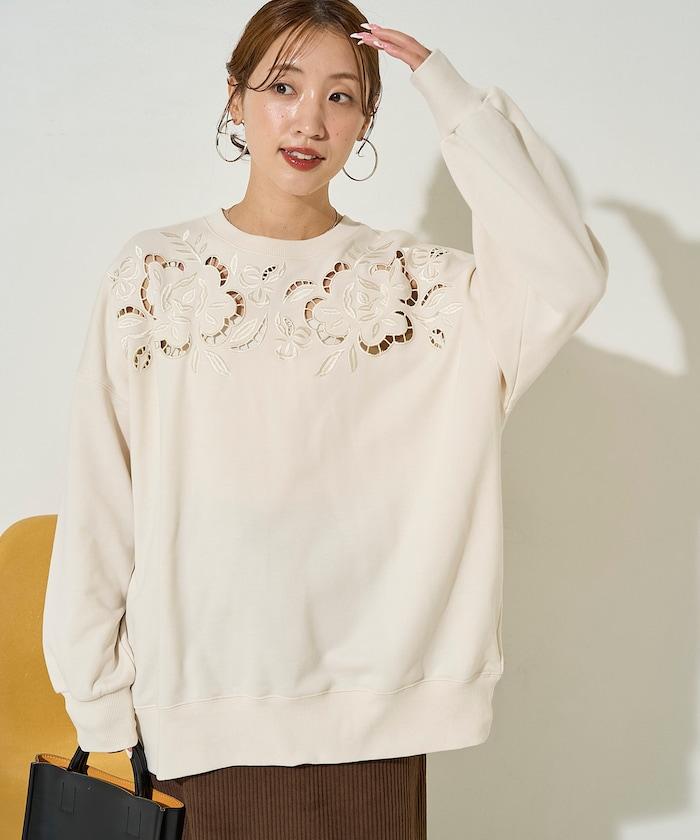 花卉剪裁刺繡衛衣套頭衫