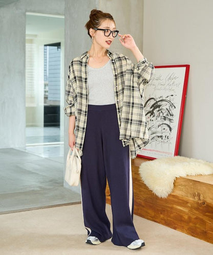 針織條紋休閒褲