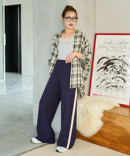 針織條紋休閒褲