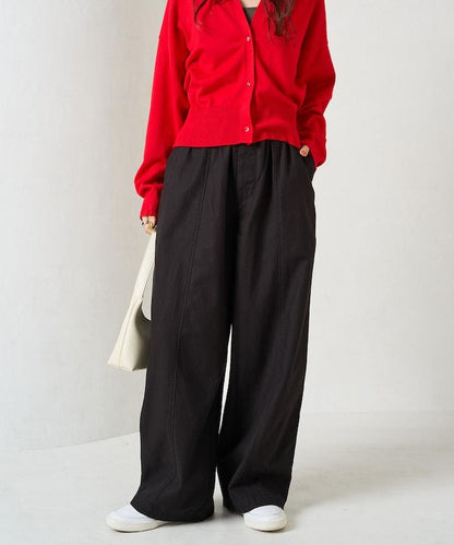 休閒寬鬆後幅斜紋長褲