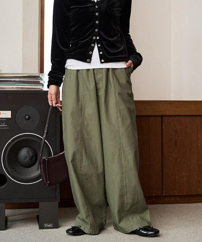 休閒寬鬆後幅斜紋長褲